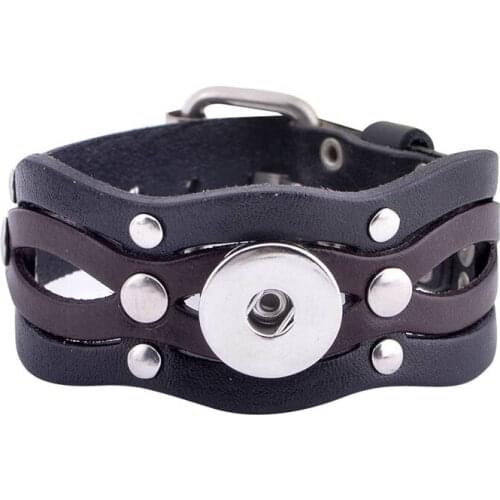 SLB18-42 Wholesale Snap Bracelet&Bangles Black DIY Adjustable PU Bracelet Bangle Cuff fit 18mm Leather Snaps Button Jewelry