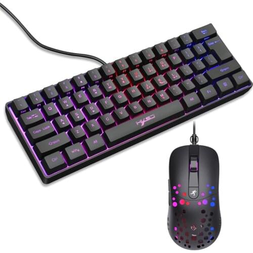HXSJ USB Wired Keyboard and Mouse Combo 61 Keys RGB Backlit Lighting Gaming Keyboard and Programmable Gaming Mouse for PC Laptop