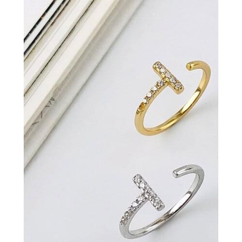 WTLTC Dainty 925 Sterling Sliver Bar Stacked Rings for Women Minimalist Letter T Shaped Rings Hot Zircon Finger Thumb Rings New