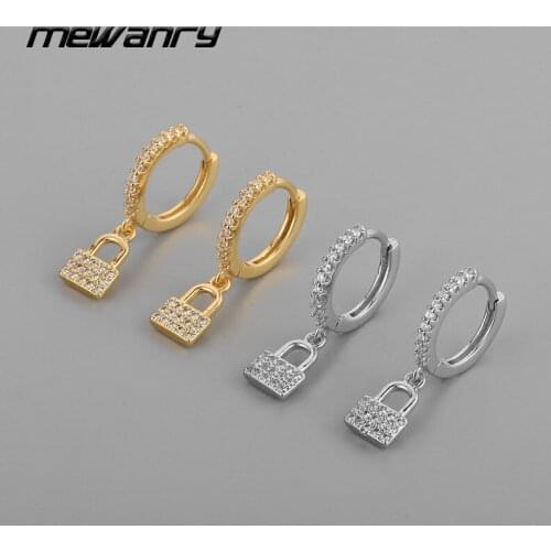 Mewanry 925 Sterling Silver Hoop Earrings for Women New Trend Lock Zircon Jewelry Gifts Girls Ear Accessories Prevent Allergy