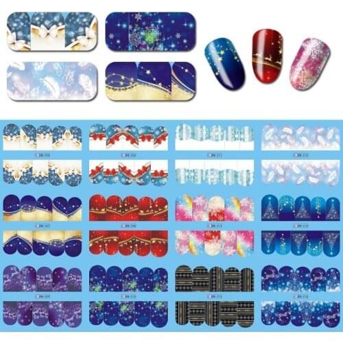 12 in 1 Christmas Nail Sticker Holiday Water Transfer Decals For Nail Art Decorations Stickers Festival Must Nail Decals BN205