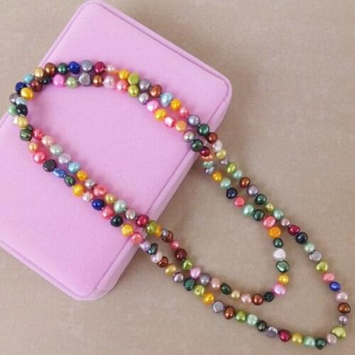 120cm Irregular shaped 6-7mm natural freshwater pearl mix colour long multilayer necklace