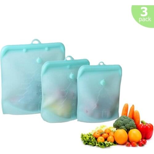 3 Pack Silicone Reusable Storage Bags Large Capacity Leakproof Containers Fresh Freezer Bag Snack Silicone Food Bags