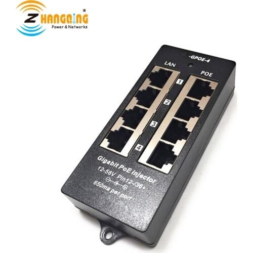 4 port gigabit Poe Injector for 802.3af Devices - 4 Port Power Over Ethernet Wall Mount with Shielded RJ45