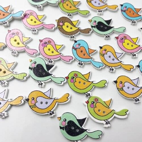50PCs Wooden Sewing Buttons Scrapbooking Bird shape 2 Holes 30mm Costura Botones Decorate WB571