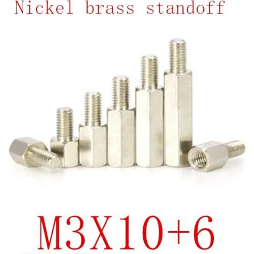500PCS m3x10+6 Male to Female nickel Brass Standoff Spacer M3 Hexagonal Stud Spacer Pillars