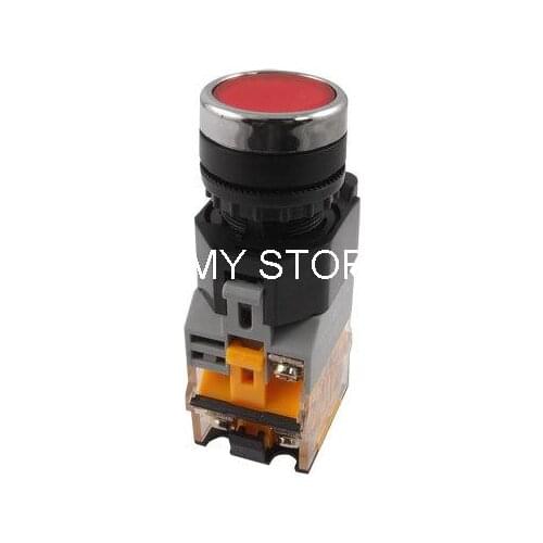 AC 220V Red Signal Light Illuminated Pushbutton Switch Lock 1 N/O 1 N/C 10A 400V