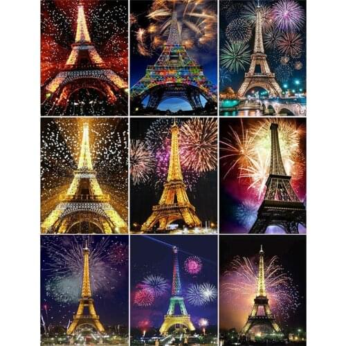 Paint With Diamond Painting Full Square Drill Eiffel Tower Rhinestones Diamond Embroidery Landscape Night Mosaic Home Decoration