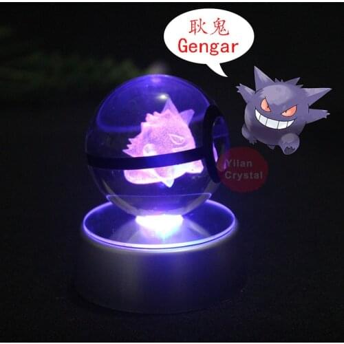 Anime Pokemon Ball Transparant Design Gengar Crystal Ball with LED Light Pokeball Toys for Children