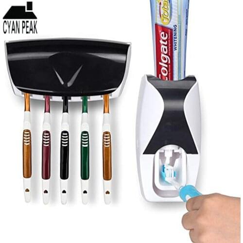 Automatic Toothpaste Dispenser Toothbrush Holder Storage Rack Wall Mount Holder Bathroom Accessories Toothpaste Squeezer Set