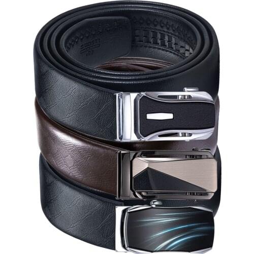 Barry.Wang Mens Genuine Leather Belt Slide Ratchet Buckles Belt Alloy Automatic Buckle Waist Strap Gift Box for Husband Father