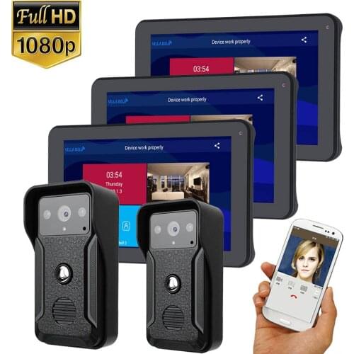 9 inch 3 Monitor Wifi Wireless Video Door Phone Doorbell Intercom Entry System with 2Pcs HD 1080P Wired Camera Night Vision
