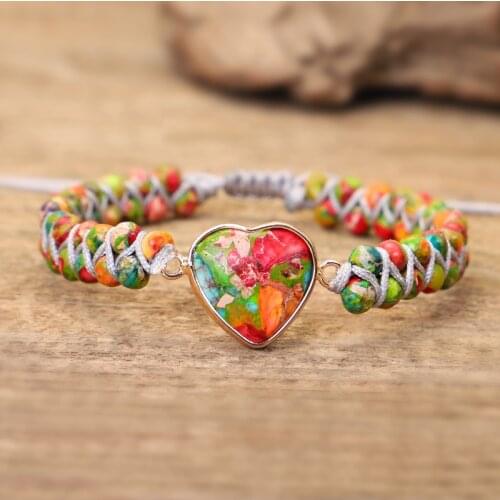 Natural Stone Heart Charm Bracelet On Hand Bohemian Colorful Beads String Braid Bracelets & Bangle Friendship Jewelry Gift
