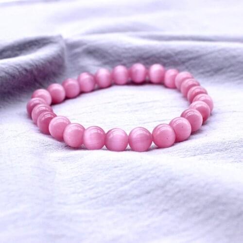 Fashion Natural stone Cute 4/6/8/10/12MM Pink Cat eye Beads Bracelet Bangle for Women Opal Bracelet Jewelry
