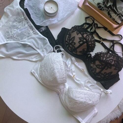 Wriufred Can be hanging neck bra sexy underwear big breasts large size women push up lingerie panty lace bra set thin section