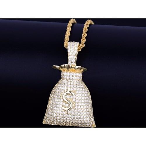Classic Mens Hip Hop Necklace For Boy Gift Fashion US Dollar Money Bag Pendant Necklace Male Chain Gold Silver Color Jewelry