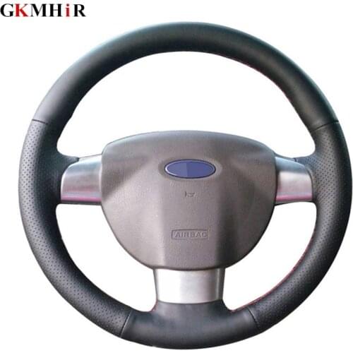 Hand-stitched Steering Wheel Cover Black Artificial Leather Steering Wheel Cover for Ford Focus 2 2005-2011(3-Spoke)