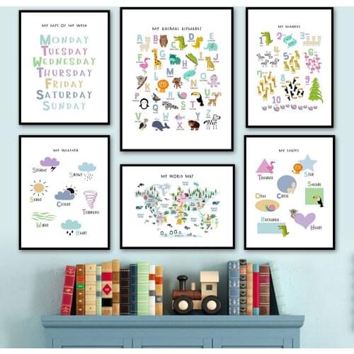 Alphabet Digital Date Weather Map Education Wall Art Canvas Painting Nordic Posters And Prints Wall Pictures Kids Room Decor
