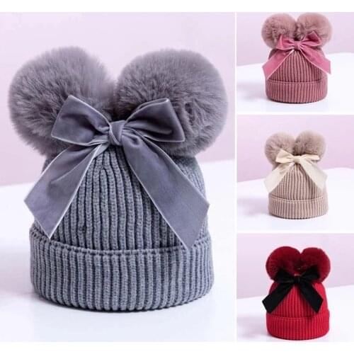 Double Pompom Baby Hat Winter Knitted Kids Baby Girl Hat Warm Thicker Children Infant Beanie Cap Girls Bonnet Casquette Enfant