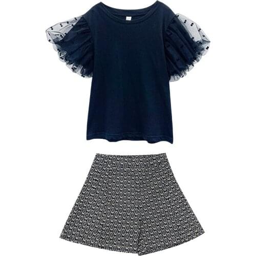 8 10 years Girls Elegant Summer Clothes 2021 New Black Tops + Short 2 pieces Set