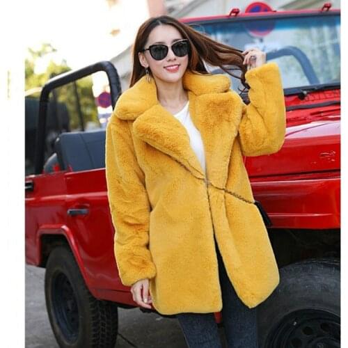 Elegant Shaggy Women Faux Fur Coat Streetwear Autumn Winter Warm Plush Teddy Coat Female Plus Size Mid-long Overcoat Party