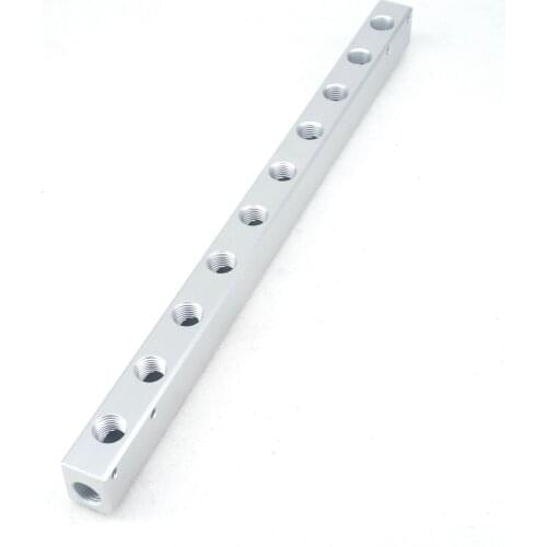 G1/4" BSP Port 10 Way 12 Port Pneumatic Air Solid Aluminum Manifold Block Splitter Water Gas Oil