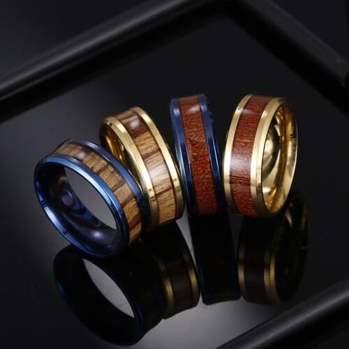 Wood Pattern Golden Color Ring Stainless Steel Jewelry Special Design For Men Finger Accessories Engagement Wedding Circlet