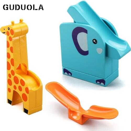 Big Bricks Marble Race Run Maze Balls Track Funnel in Blocks Giraffe Elephant Swing Duplo Accessories Funnel Slide Bricks Toys