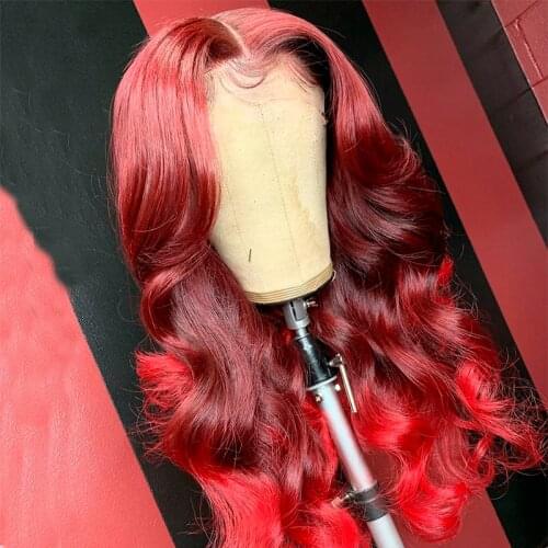 Ombre Red Pre Plucked 13x4 Lace Frontal Human Hair Wigs With Baby Hair Wave remy Hair Brazilian Lace Wigs