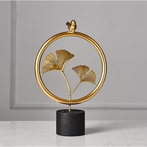 Creative Golden Ginkgo Leaf Iron Crafts Ornaments Home Entrance Wine TV Cabinet Office Study Statues Figures Decorations