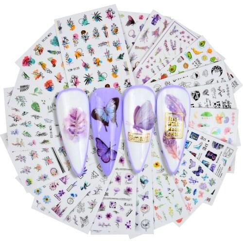 Lavender Nail Stickers Animal Butterfly Tattoo 3D Transfer Slider Decal Manicure Nail Art Decoration Summer Tips