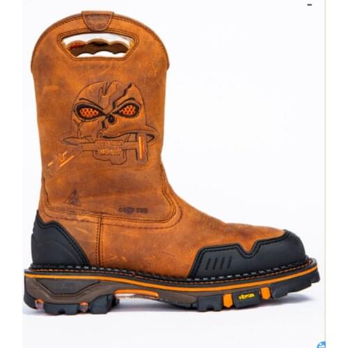 US 11.5 Men Skull Embroidered Mid-calf Boots Casual Thick Heel Biker Shoes Wen99