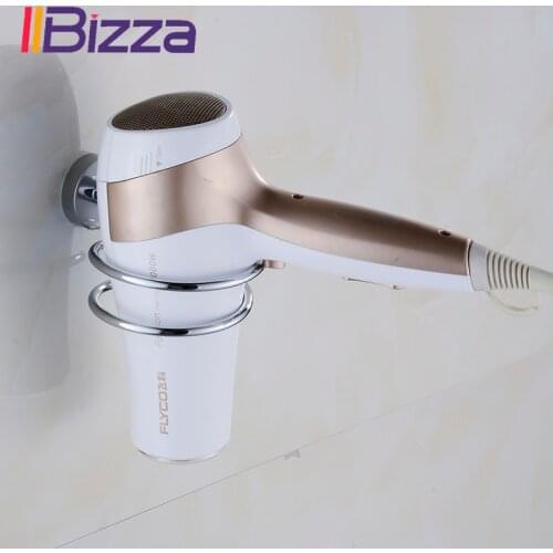 Wall Mounted Hair Dryer Holder Stand Hotel Bathroom Shelves Shelf Storage Hairdryer Hair Blower Rack Hanger Brass Chrome Finish