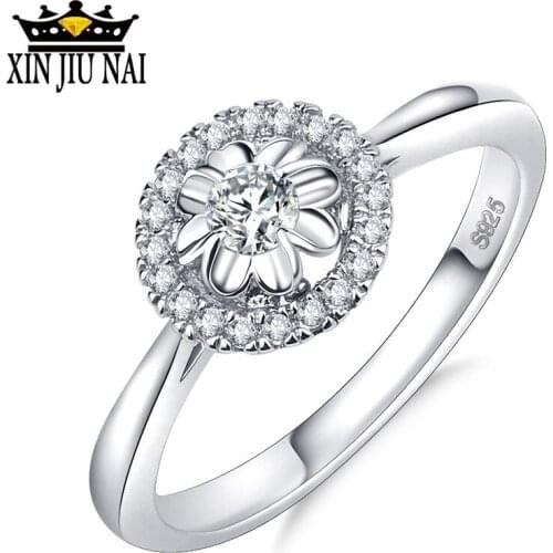 New 925 Silver Round Shape Clear CZ Flower Finger Rings for Women Austrian diamond Ring Jewelry for girl birthday gift
