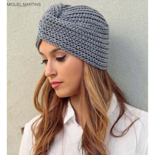 New autumn and winter imitation cashmere cross scarf caps wool hats Warm Crochet Chunky striped Slouchy Hat