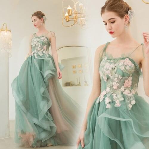 New long greydish green lady girl prom dress party dress performance dress free shipping