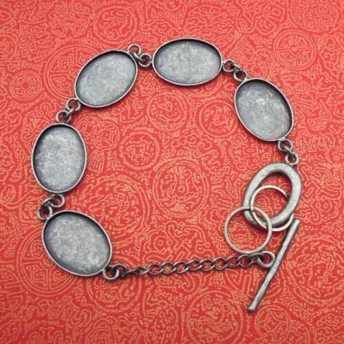 Blank Bracelet Settings with 13x18mm Oval Bezel Tray Link Chain Bracelet Findings DIY Jewelry Making Multi-color Plated