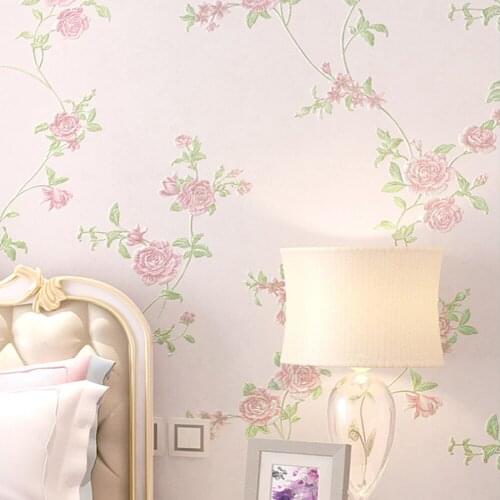 Q QIHANG Pastoral Warm Small Fresh Romantic Floral Bedroom Girl Room Non-woven Wallpaper Pink Color 0.53m*10m=5.3m2