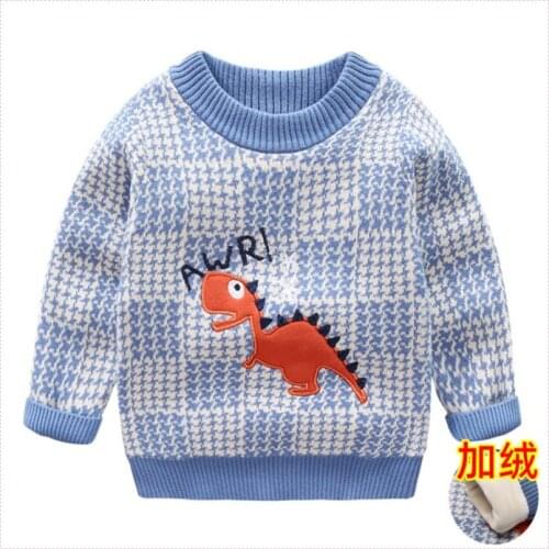 Boys' sweater autumn winter childrens thousand bird plaid sweater baby double layer Plush thick cotton padded coat