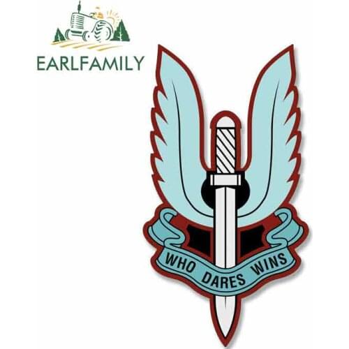 EARLFAMILY 13cm x 7.2cm Funny Car Stickers inch BLUE British SAS Special Air Service Who Dares Wins SHAPED Fine Decal