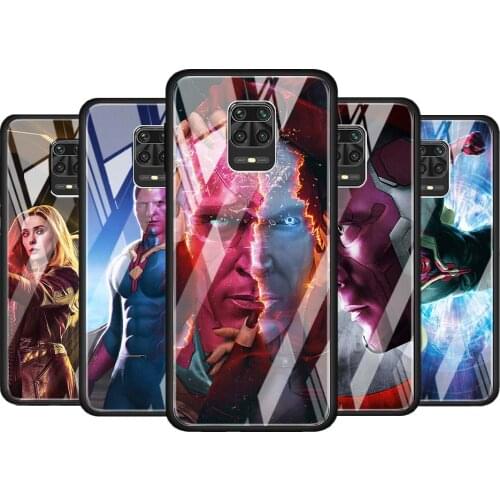 Vision marvel hero for Xiaomi Redmi Note 10 Pro Max 10S 9T 9S 9 8T 8 7 Pro 5G Luxury Tempered Glass Phone Case Cover