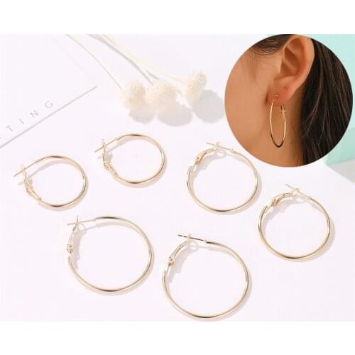 ZEMO 6 Pairs 2.5-5CM Big Hoop Earrings for Female Big Smooth Round Earring for Women Gold Silver Color Circle Earrings Jewelry