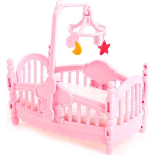 1 Pc Plastic Miniature Crib Bed And Wooden Horse For Children Girls Gift Doll House Decor