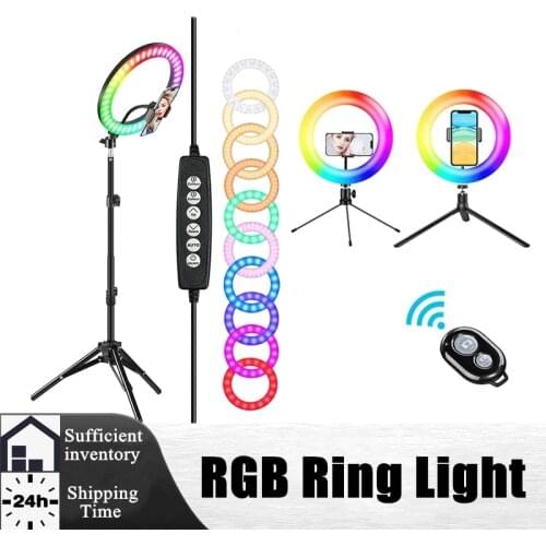 10 Inch Rgb Video Light 16Colors Rgb Ring Lamp For Phone With Remote Camera Studio Large Light Led 48" Stand 200Cm For Youtuber