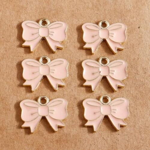 10pcs/lot Enamel Pink Bow-Knot Charms Pendants DIY Handmade for Girls Gift Jewelry Making Accessories 16*13mm