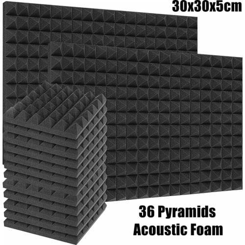 12/24Pcs 300x300x50mm Studio Acoustic Foam Panel Sound Absorption Treatment Soundproof Tile Wedge Protective Spong Sealing Strip