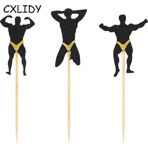 12pcs Baking Cake Decoration Creative Fitness Macho Bachelor Party Cake Card Theme Party Decoration Cake Tag aa047