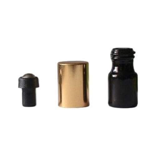 2ML 100pcs/lot Empty Black Shading Scent Bottle, Small DIY Steel Roll On Glass Essence Bottle, Sample Cosmetic Liquid Container