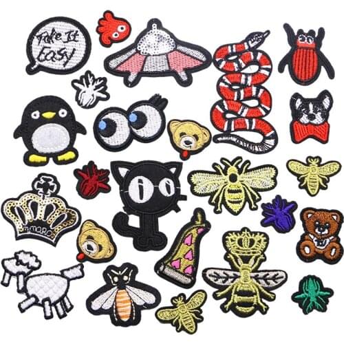 2 PCS Lovely Cartoon Animal Cat Spider Bear Snake Bee Dog Sequin Embroidery Patch Clothing DIY Iron Patch Custom Patch