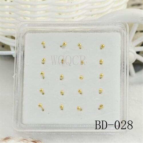 20Pcs/Box Simple Ball Shape For Shape Nose Rings Piercing Nose Studs 2MM Golden Silver Pin Body Nose Piercing Jewelry